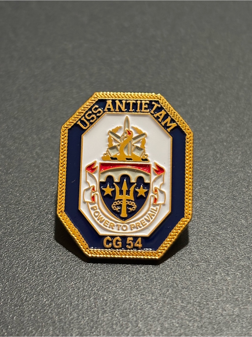 USS Antietam CG-54 Enamel Ship Crest Pin - Blue & Gold